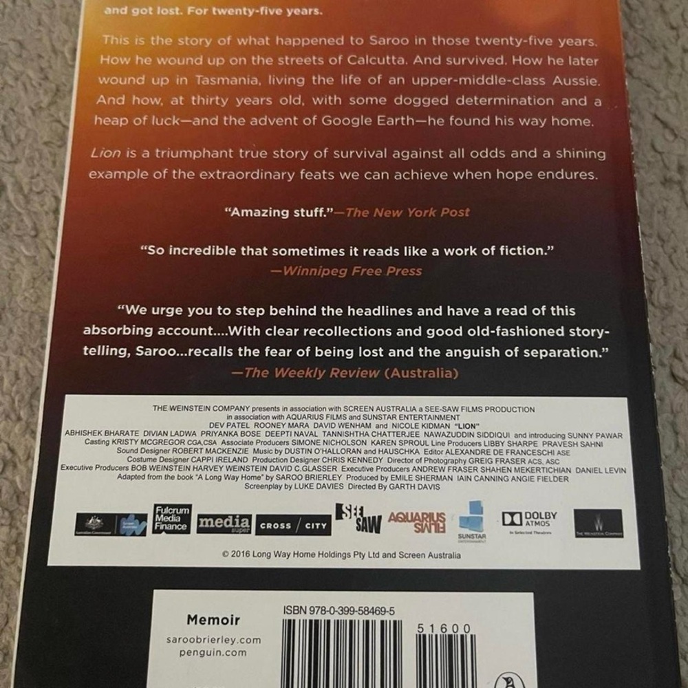 Lion by Saroo Brierley Book - Picture 2 of 2